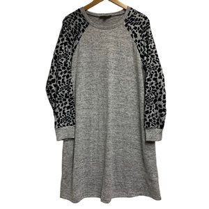 Suzanne Betro Dresses Heather Gray & Black Leopard-Sleeve Shift Dress Size L